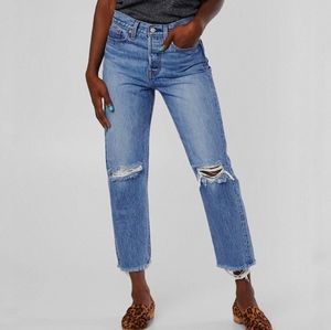 Levi's Wedgie Straight Icon Jeans Uncovered Truth Distressed Raw Hem Ankle 31